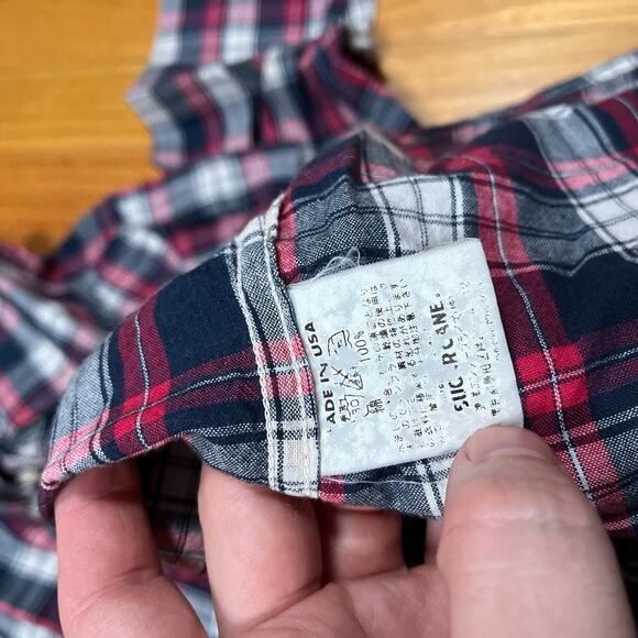 Sugar Cane Lightweight Plaid Button Down Shirt Size Large Made In USA Toyo Japan - Picture 9 of 10